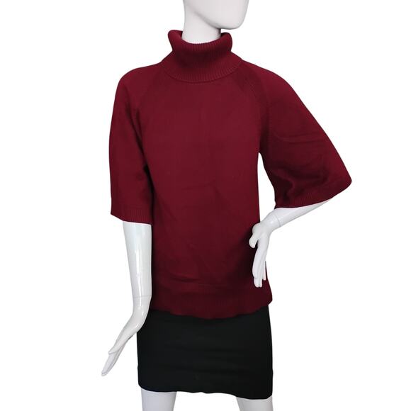 Per Se by Carlisle Fine Knit Top Size XS Burgundy Turtleneck Short Wide Sleeves - Picture 2 of 8